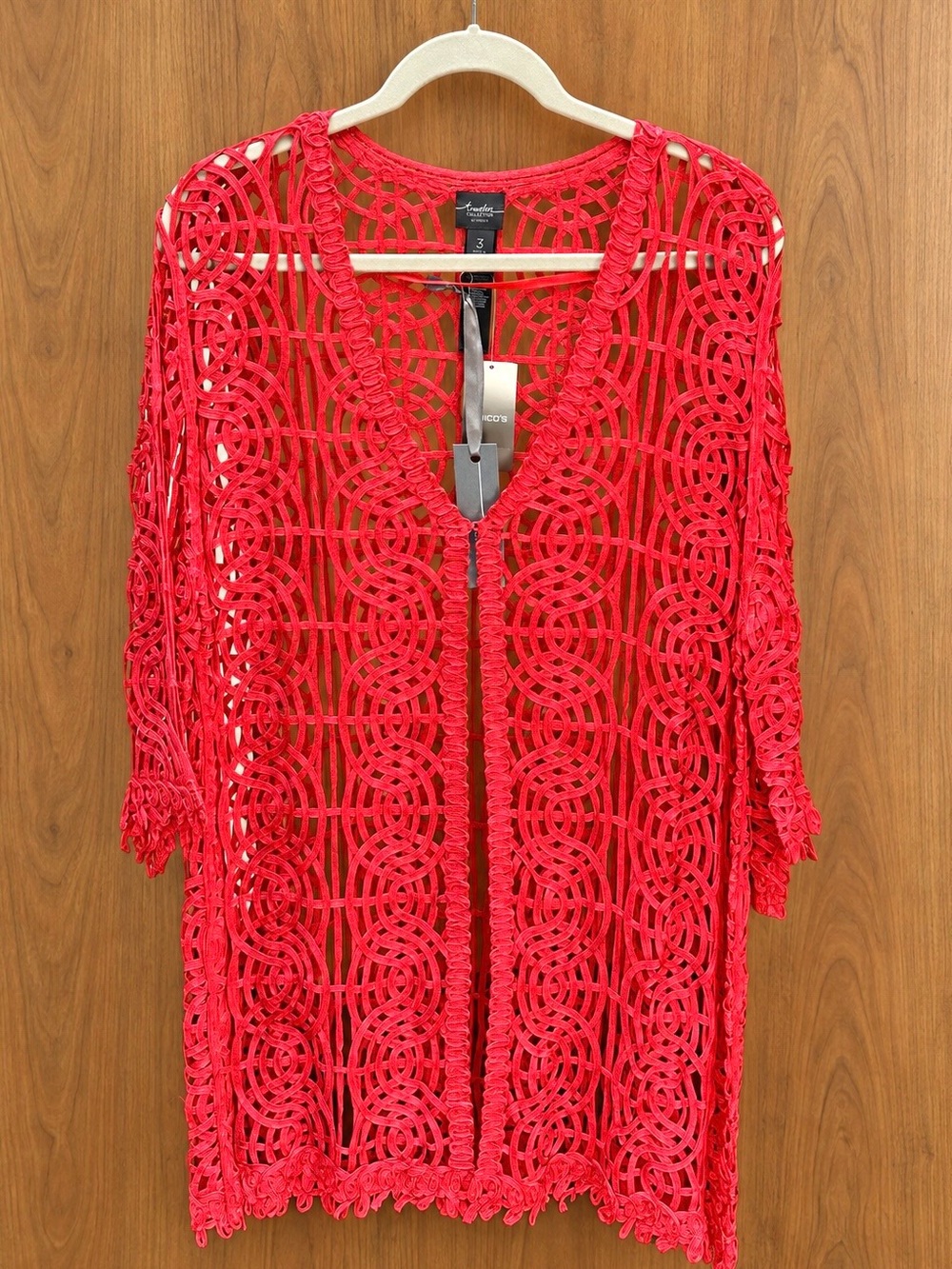 Chico's Women’s XL (size 3) Red Lace Sheer V Neck Bathing Suit Cover Up